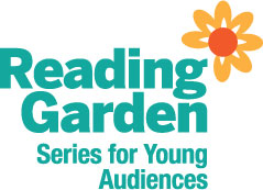 Reading Garden Series for Young Audiences in teal text with yellow sunflower in upper right all on white background