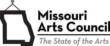 Missouri Arts Council text and state of Missouri outline logo in black on white background