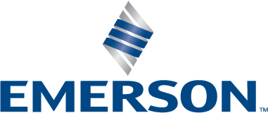 Emerson logo and text in blue on a white background