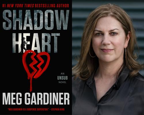 Meg Gardiner - "Shadow Heart" book cover and color author photo
